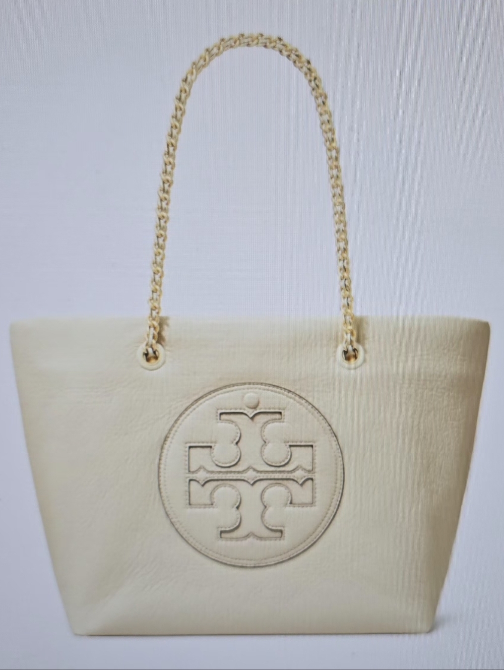 New - Tory Burch Cream Leather Logo Tote with Gold Chain Straps